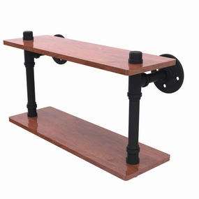 16" Ironwood Double Shelf, Matt Black Finish