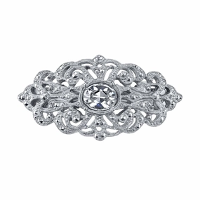1928 Bridal Filigree Austrian Oval Crystal Hair Clip Barrette