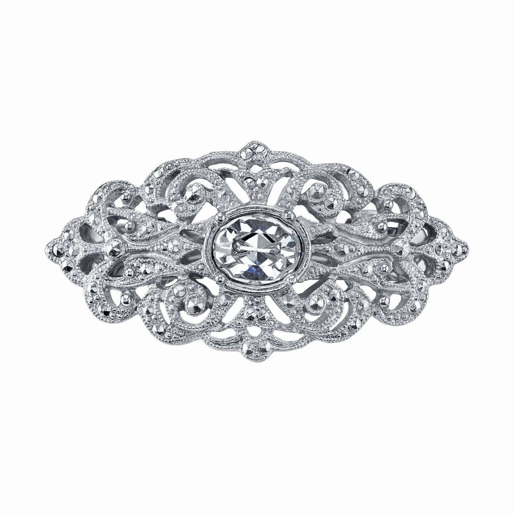 1928 Bridal Filigree Austrian Oval Crystal Hair Clip Barrette