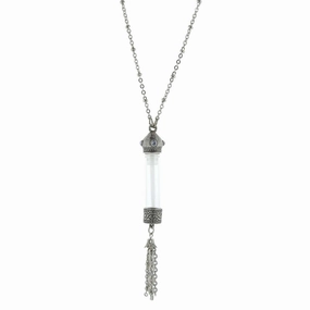 1928 Jewelry Antiqued Blue Crystal Stone Glass Vial Tassel Necklace 30"