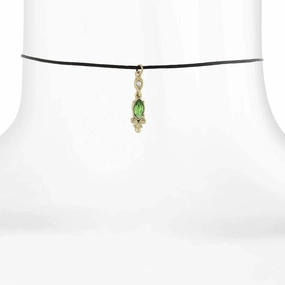 1928 Jewelry Black Choker Navette Green And Crystal Accent Drop Necklace 14"   5" Extender