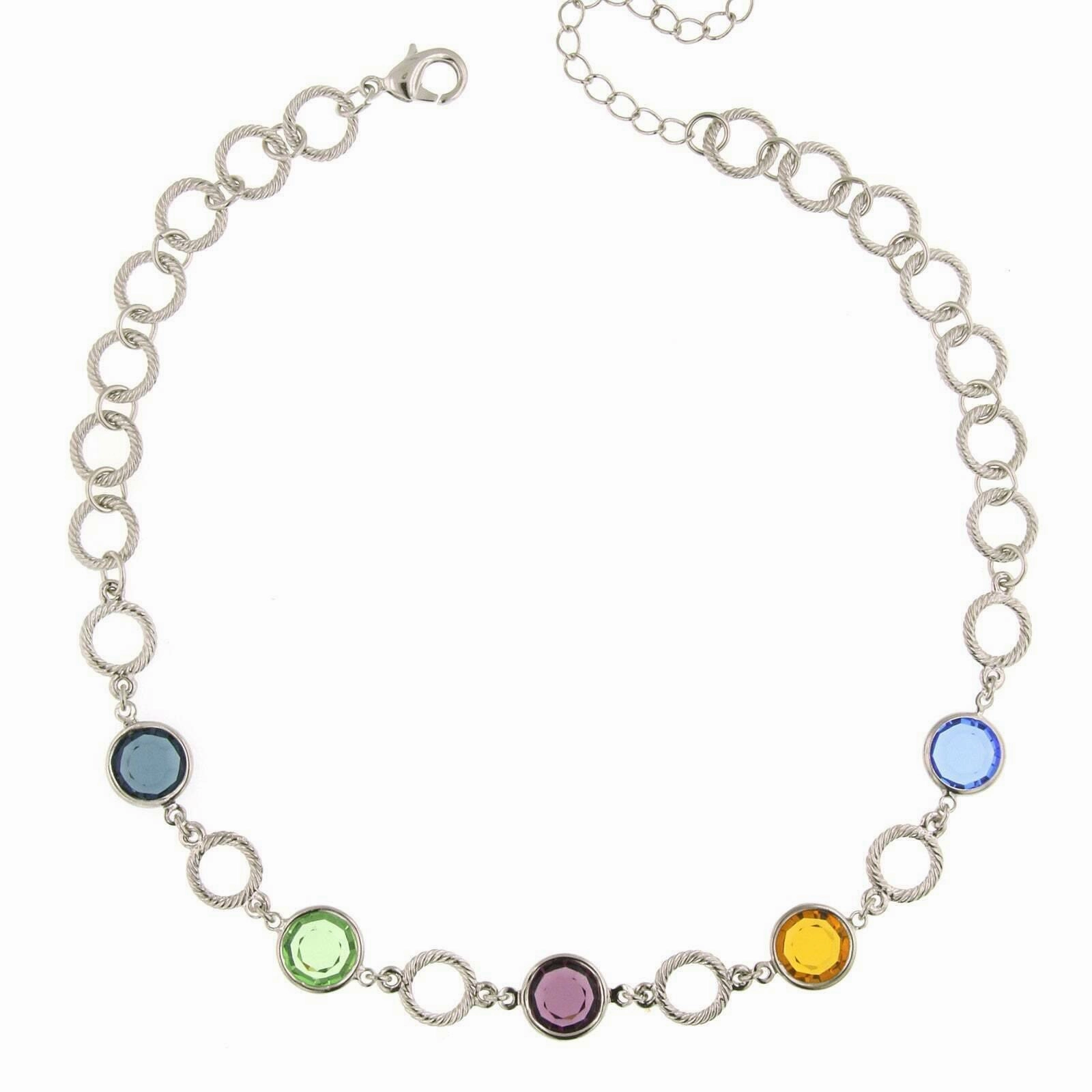 1928 Jewelry Genuine Multi Color Austrian Crystal Channel Necklace 16"   3" Extender