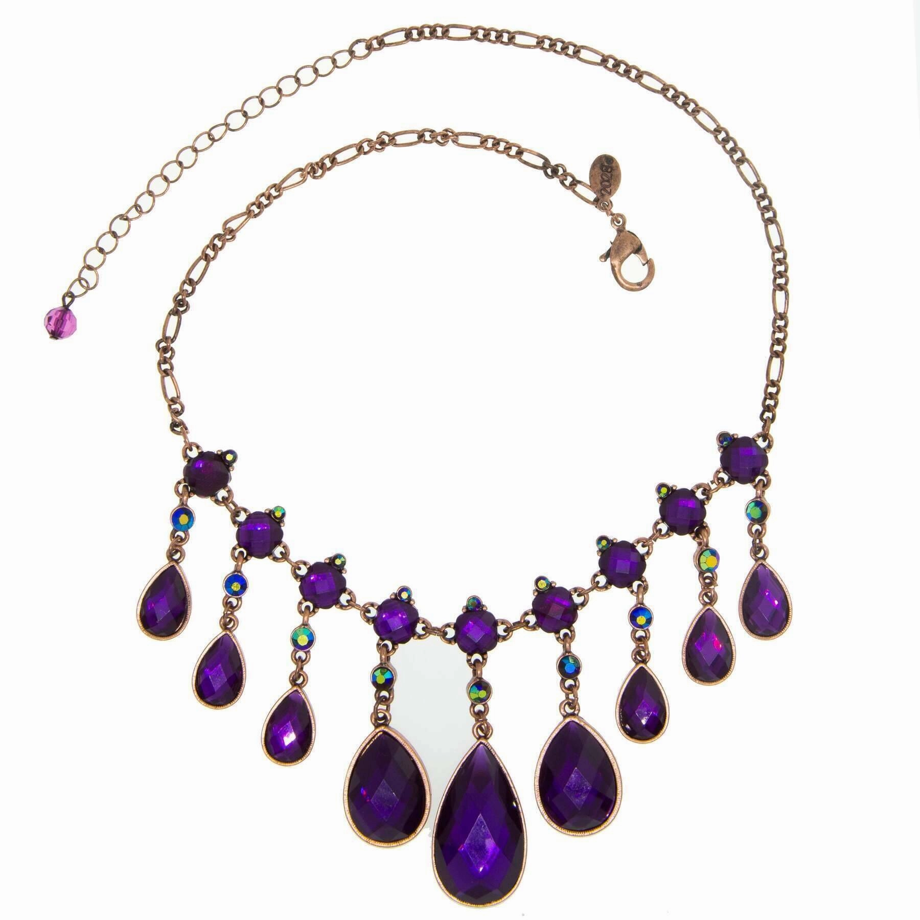 1928 Jewelry Mystic Purple Stone & AB Crystal Bib Statement Necklace 16"   3" Extension
