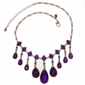1928 Jewelry Mystic Purple Stone & AB Crystal Bib Statement Necklace 16"   3" Extension