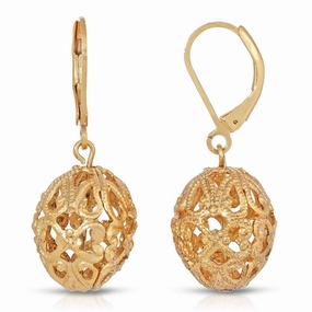 1928 Jewelry Oval Filigree Puff Drop Earrings
