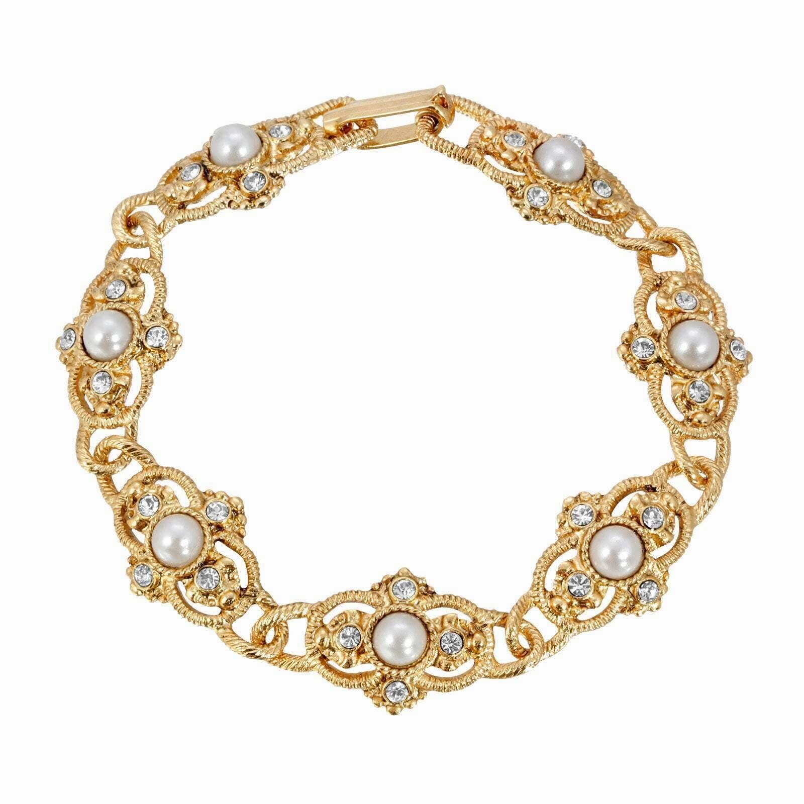 1928 Jewelry Prestige Textured Link Crystal And Stone Bracelet