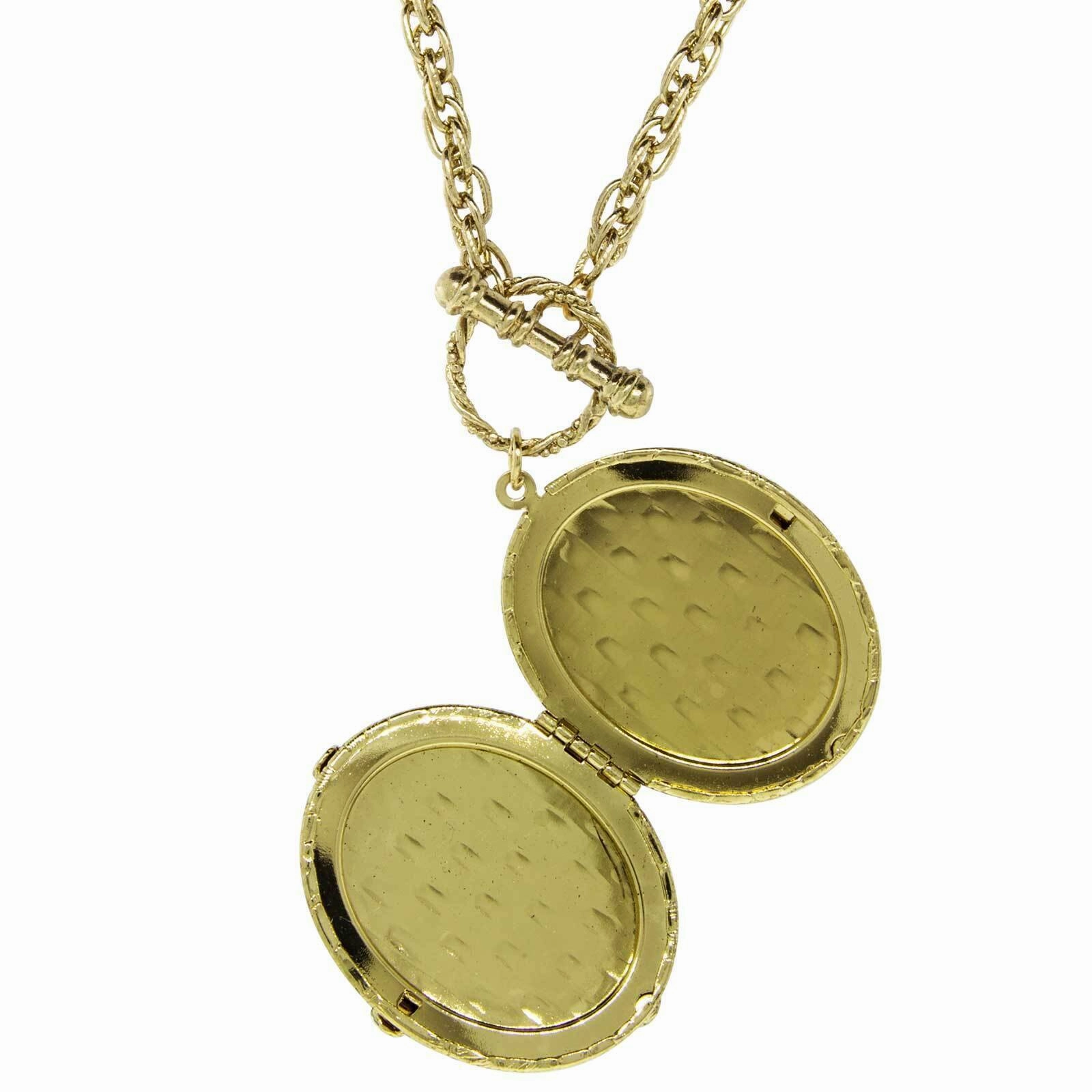1928 Jewelry  Renaissance Inspired Oval Stone Locket Necklace 32"