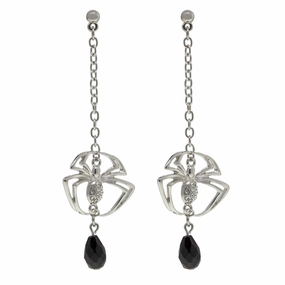1928 Jewelry Spider Black Bead Drop Chain Earrings