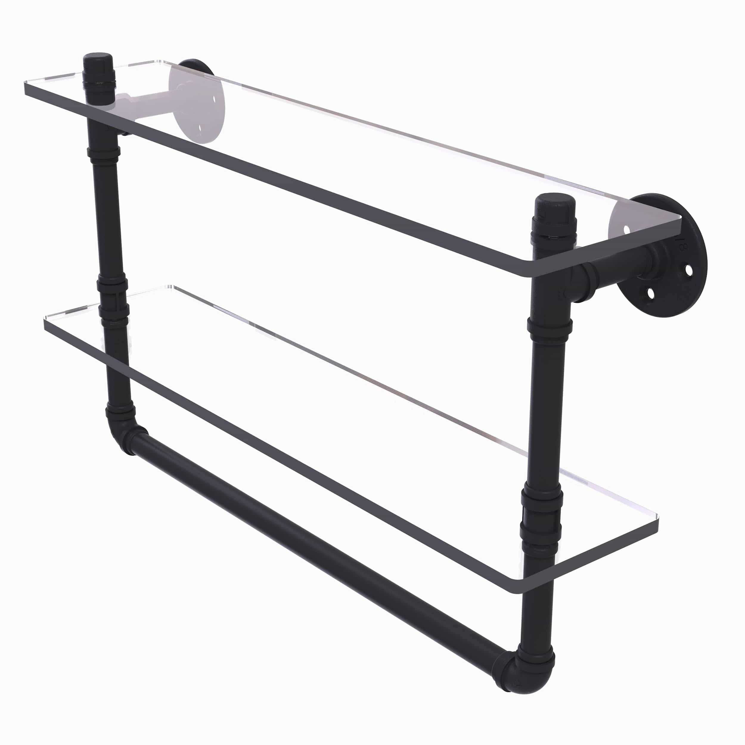 22" Double Glass Shelf with Towel Bar, Matt Black Finish