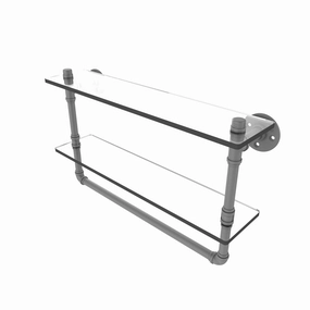 22" Double Glass Shelf with Towel Bar, Matt Gray Finish