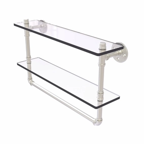22" Double Glass Shelf with Towel Bar, Satin Nickel Finish