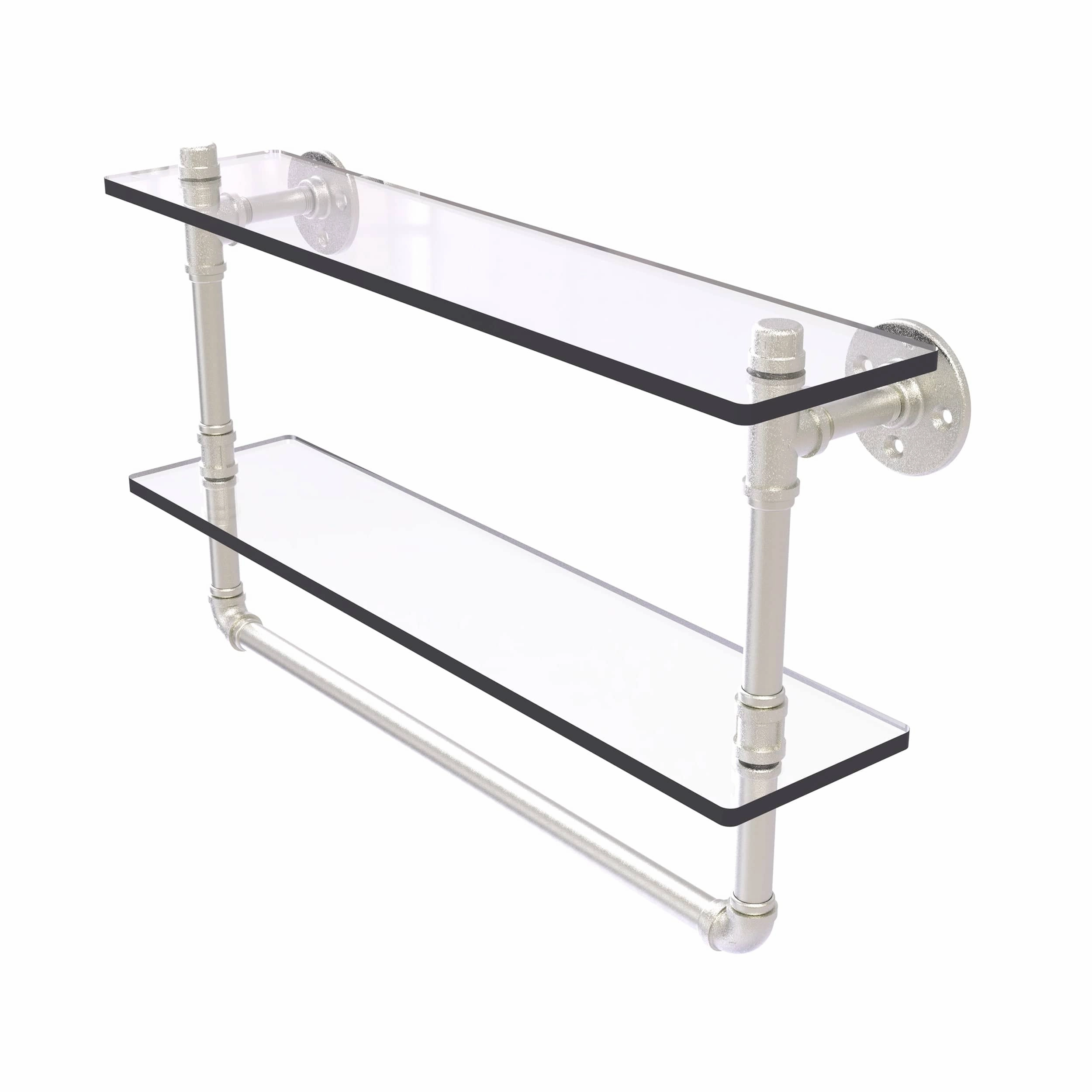 22" Double Glass Shelf with Towel Bar, Satin Nickel Finish