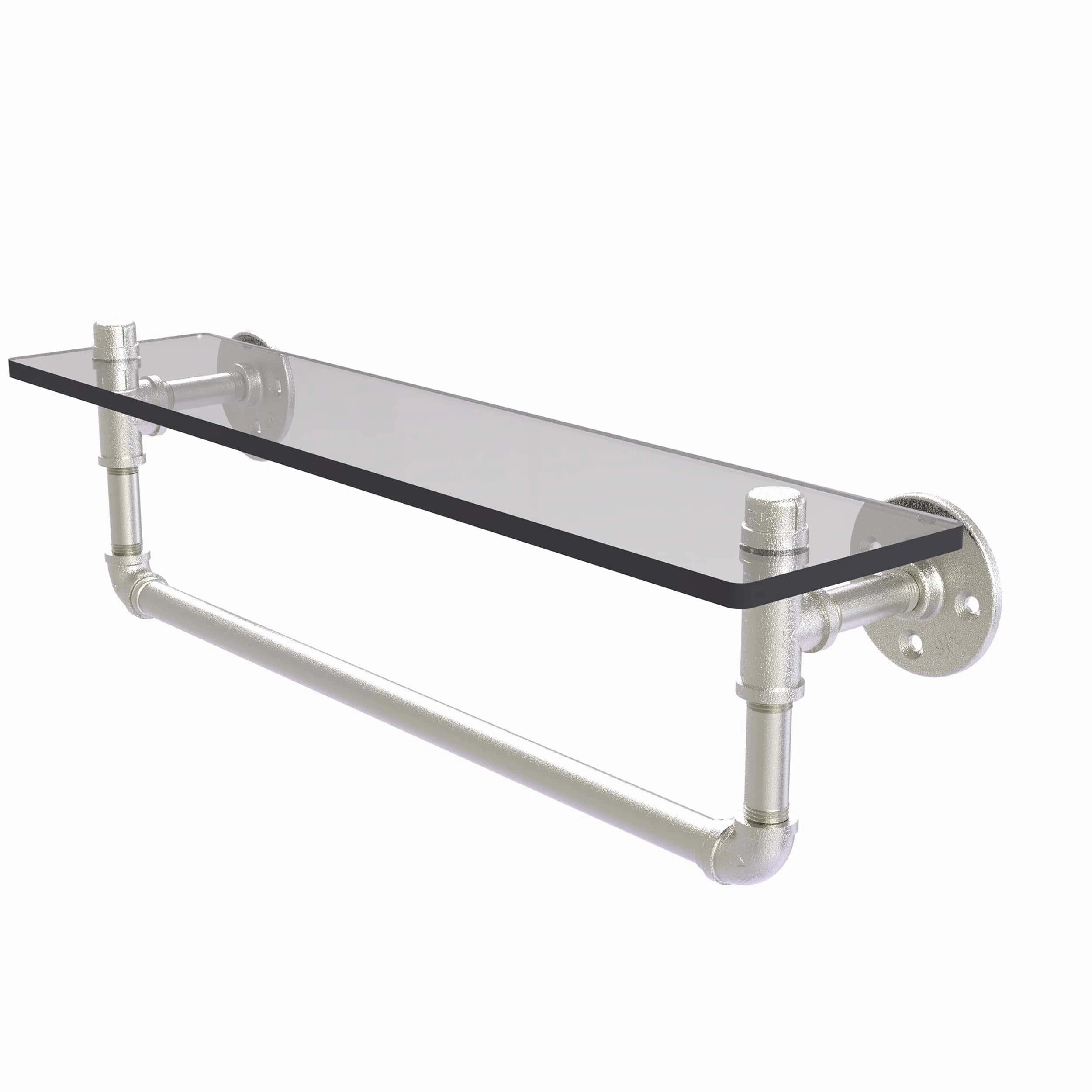 22" Glass Shelf with Towel Bar, Satin Nickel Finish
