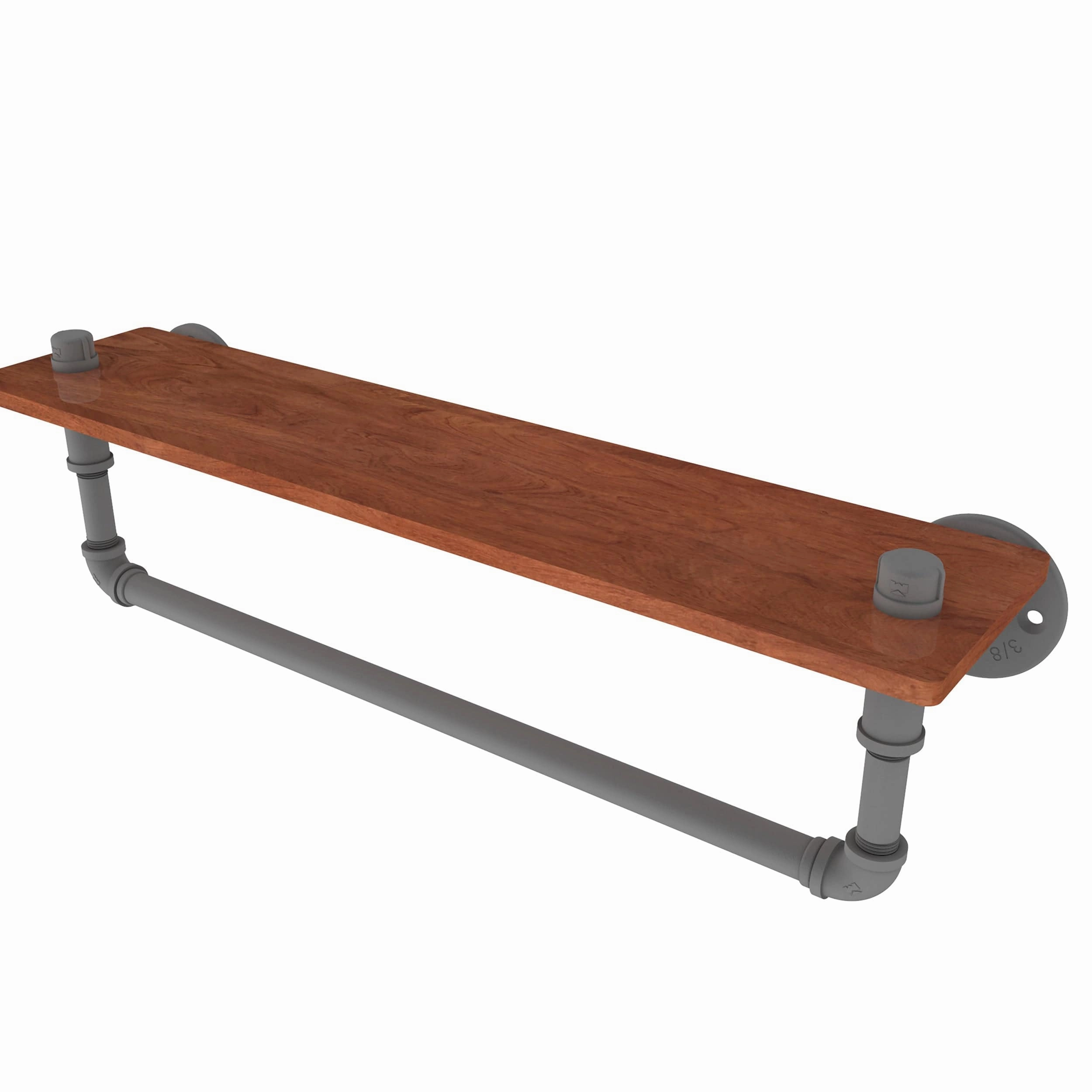 22" Ironwood Shelf with Towel Bar, Matt Gray Finish