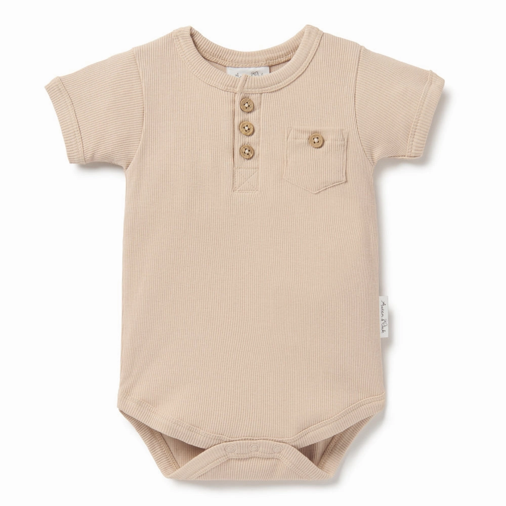 Aster & Oak Taupe Rib Henley Onesie