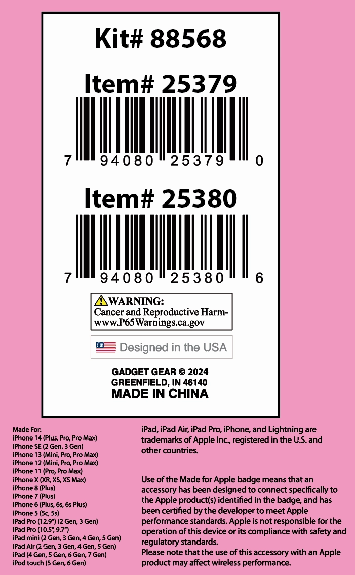 Beaded Charging Cable Assortment 3FT - 6 Pieces Per Retail Ready Display 88568