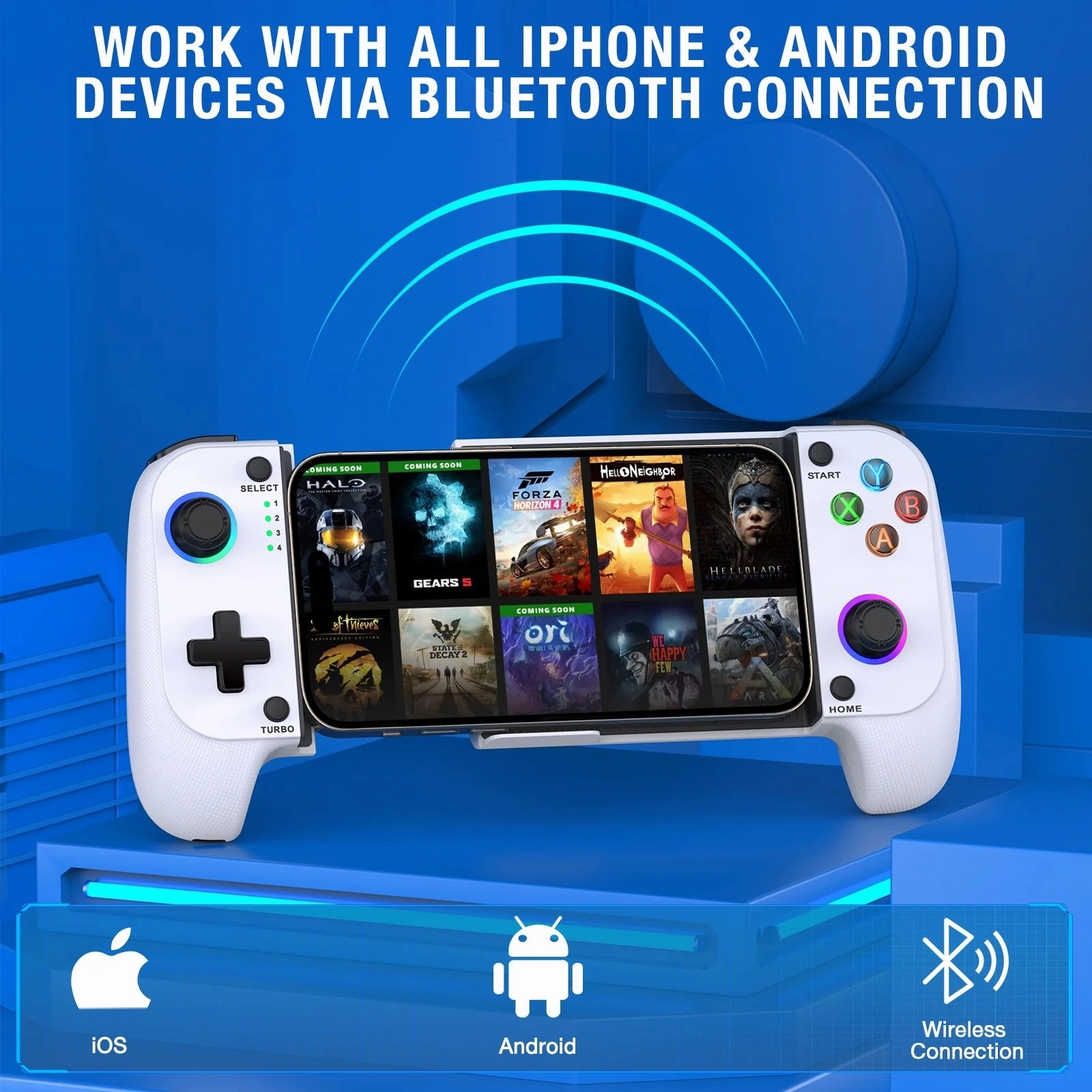Beboncool Mobile Gaming Controller for Android /IPhone, Wireless Gamepad Designed for Xbox Game Pass Ultimate, Steam Link, Arcade, GeForce Now, White