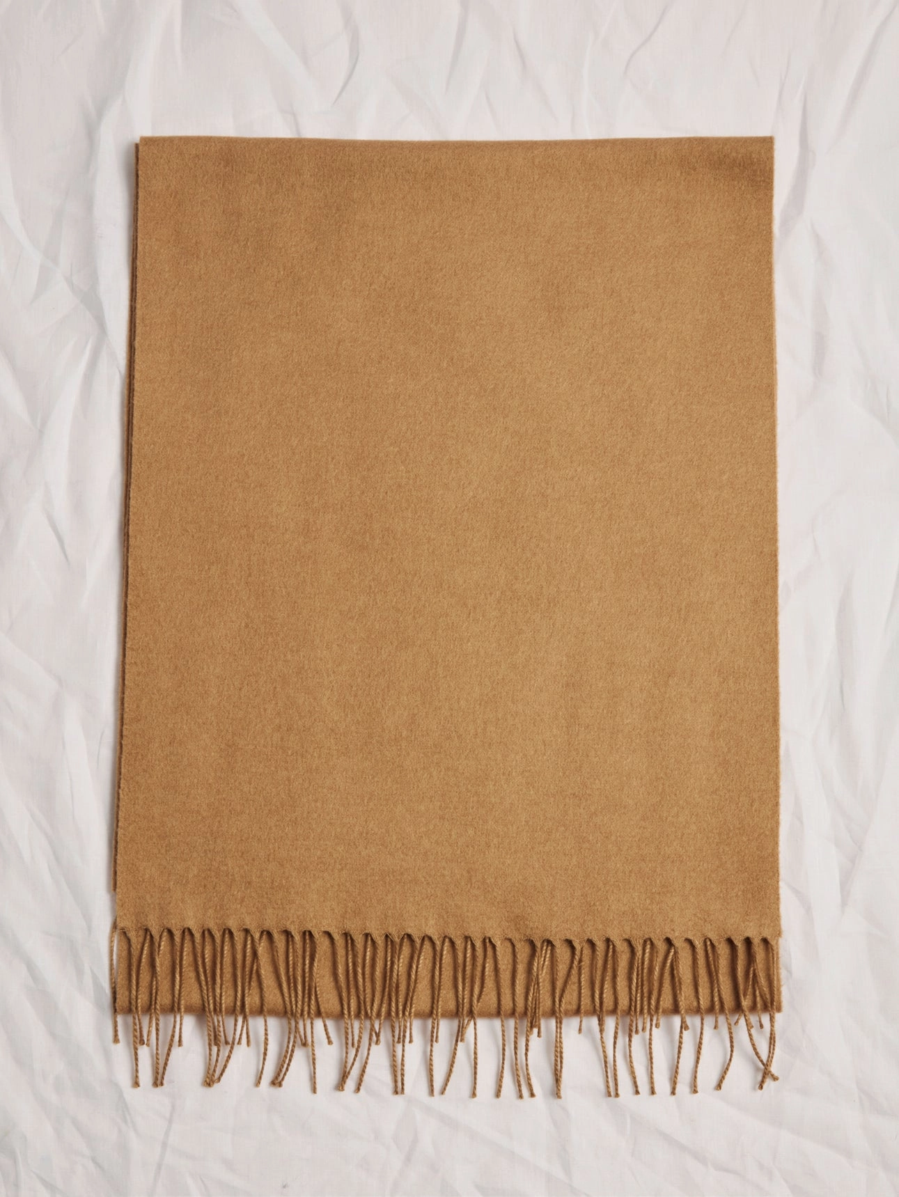 Blaine Fringe Scarf in Camel Silk Cashmere