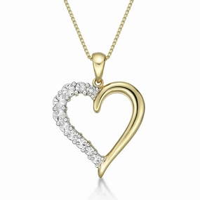 Brilliance Fine Jewelry 3216379 Sterling Silver with 14K Yellow Gold Plating Diamond Accent Heart Pendant, 18"