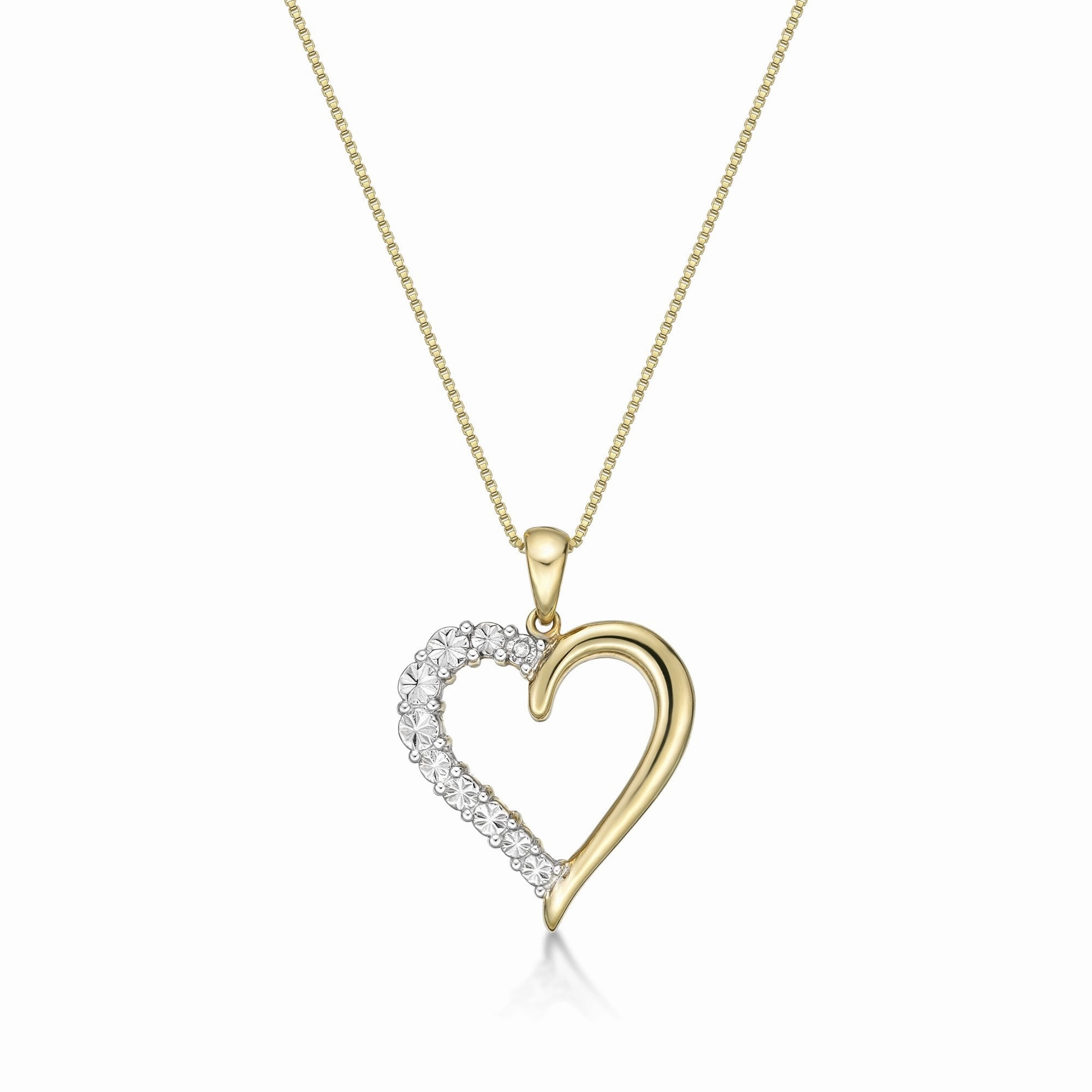 Brilliance Fine Jewelry 3216379 Sterling Silver with 14K Yellow Gold Plating Diamond Accent Heart Pendant, 18"