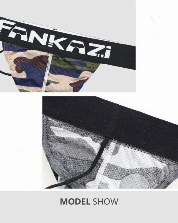Camouflage Underwear Mesh Briefs Backless Pouch Jockstrap Low Waist