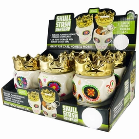 Ceramic Skull Ash Tray and Stash Jar - 6 Pieces Per Retail Ready Display 24993