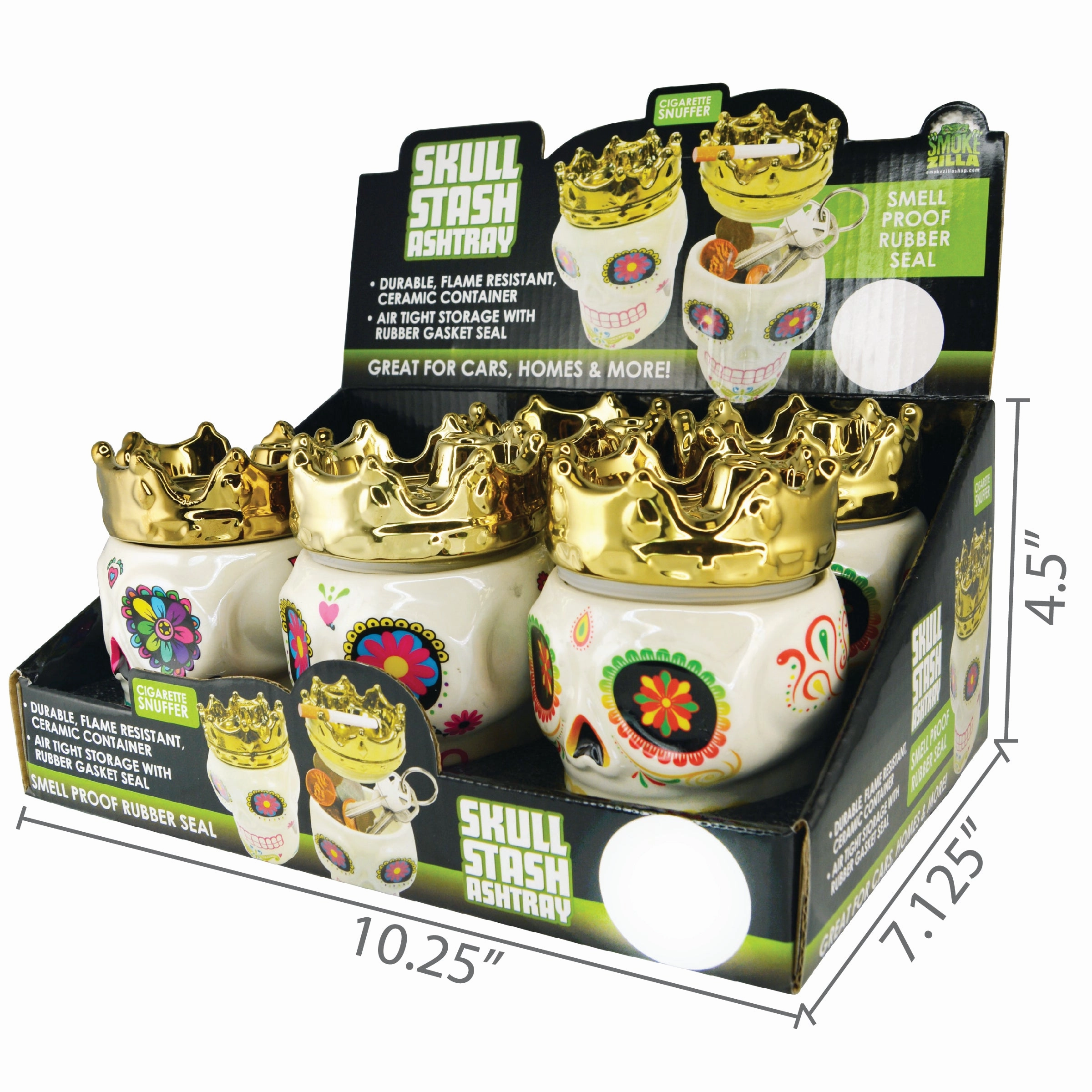 Ceramic Skull Ash Tray and Stash Jar - 6 Pieces Per Retail Ready Display 24993