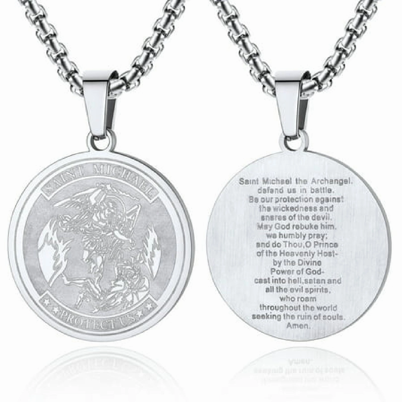 ChainsProMax Men Saint Michael Pendant Necklace Full Prayer Stainless