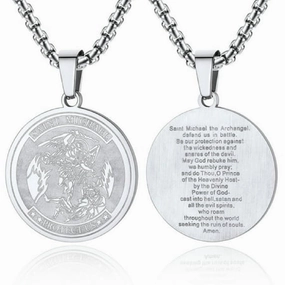 ChainsProMax Men Saint Michael Pendant Necklace Full Prayer Stainless
