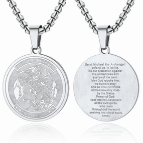 ChainsProMax Men Saint Michael Pendant Necklace Full Prayer Stainless