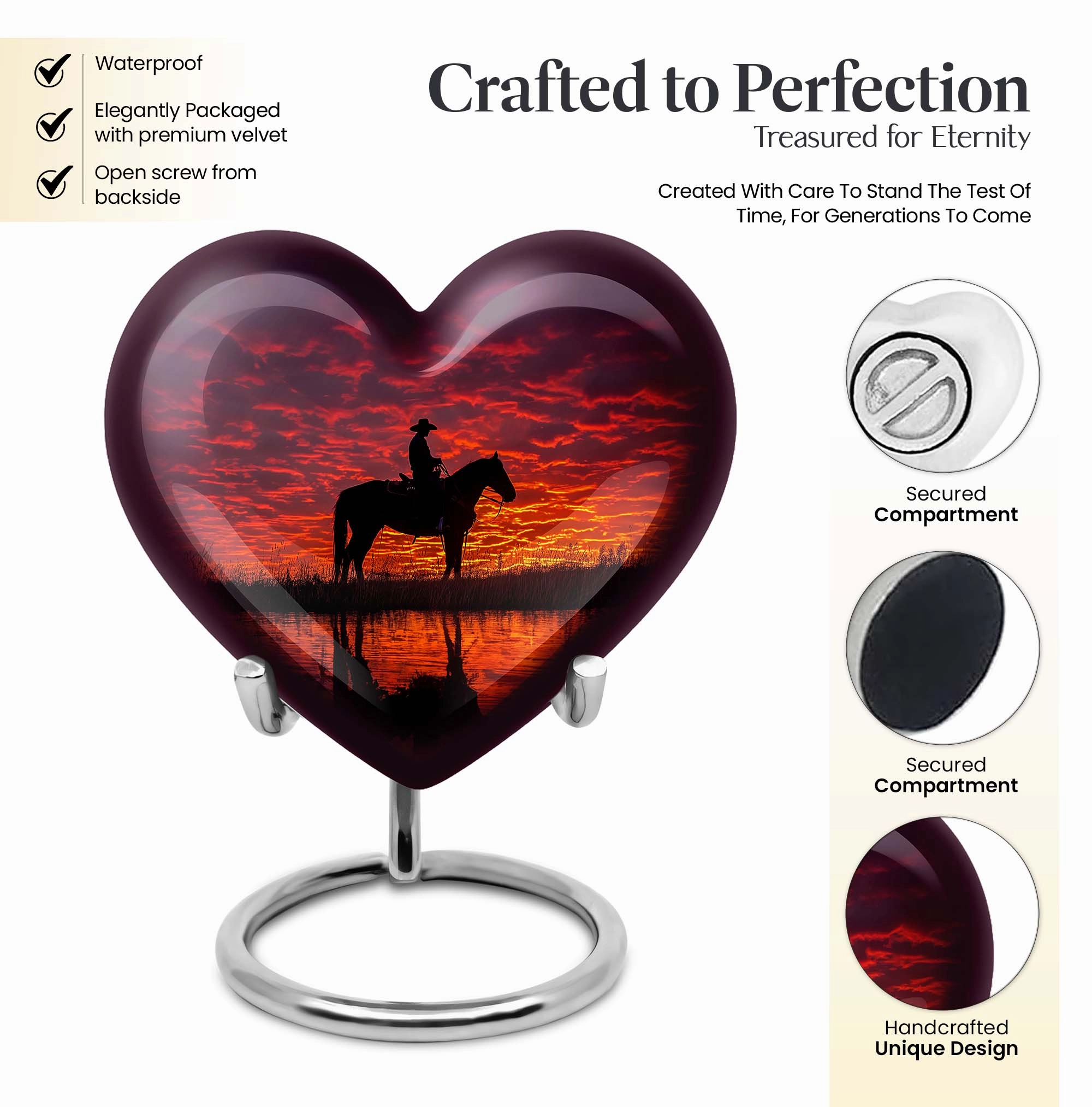 Cowboy Urn & Burial Urn for Human Ashes - Heart Design Urn
