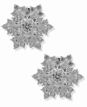 Crystal Snowflake Button Clip-On Earrings