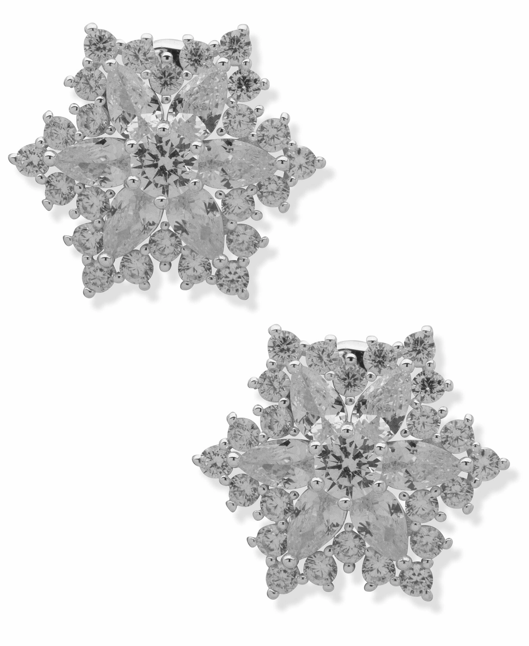 Crystal Snowflake Button Clip-On Earrings