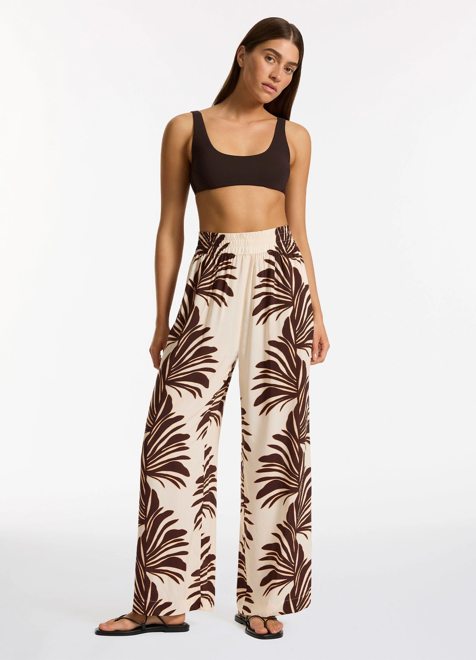 Dahlia Palm Wide Leg Pant - Cream