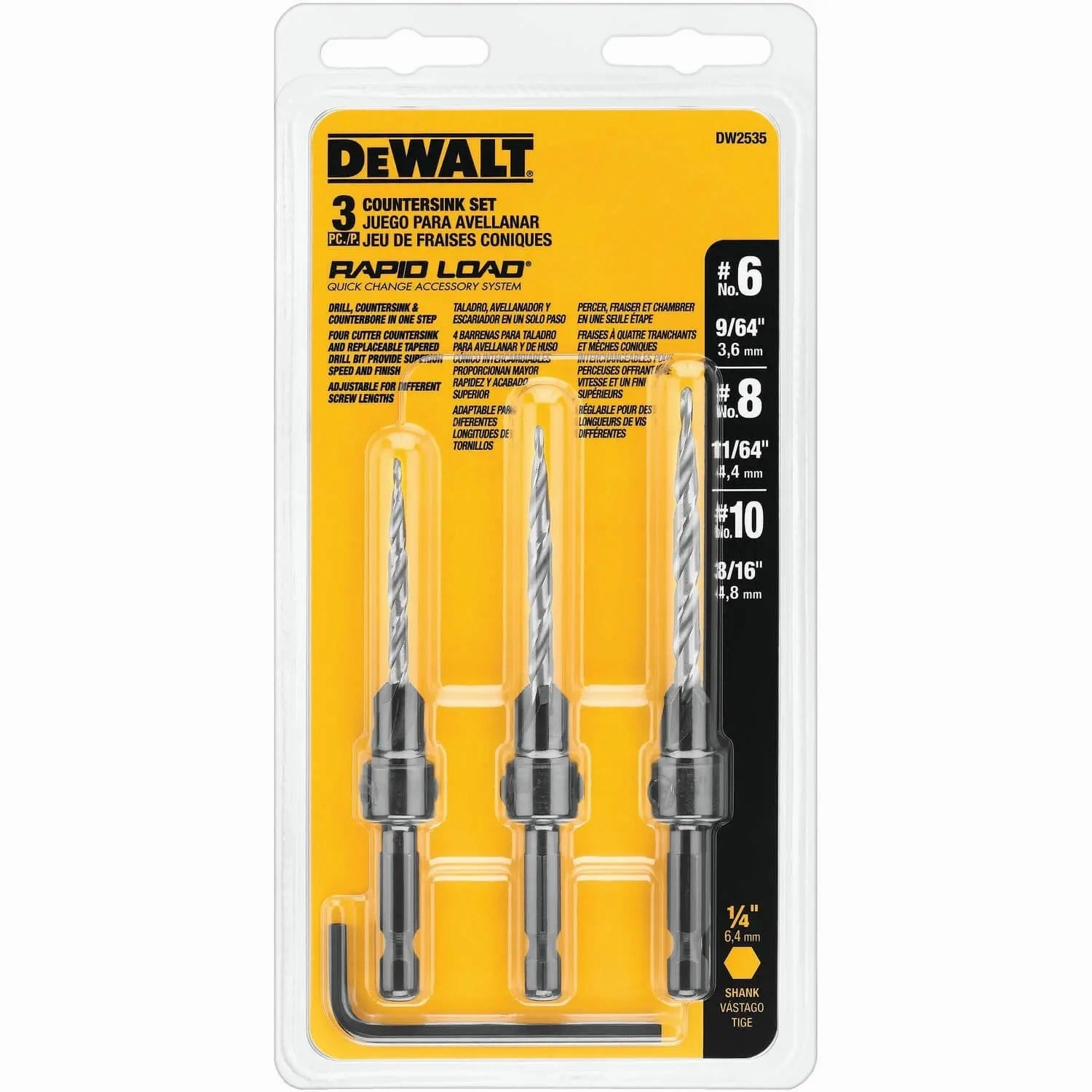 DEWALT DW2535-Countersink Drill Bit Set #6, #8, #10, 3-Piece