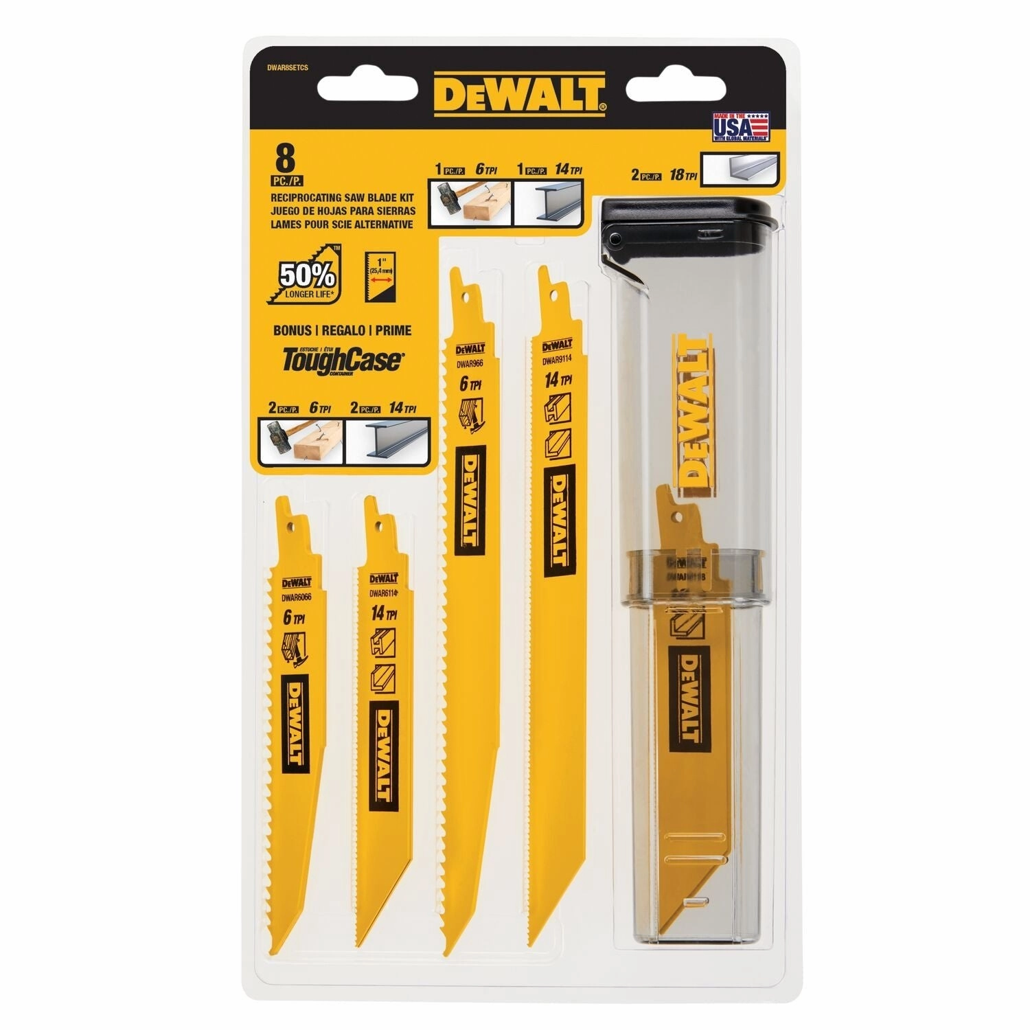 DEWALT DWAR8SETCS-8Pc Recip Blade Kit W/Case