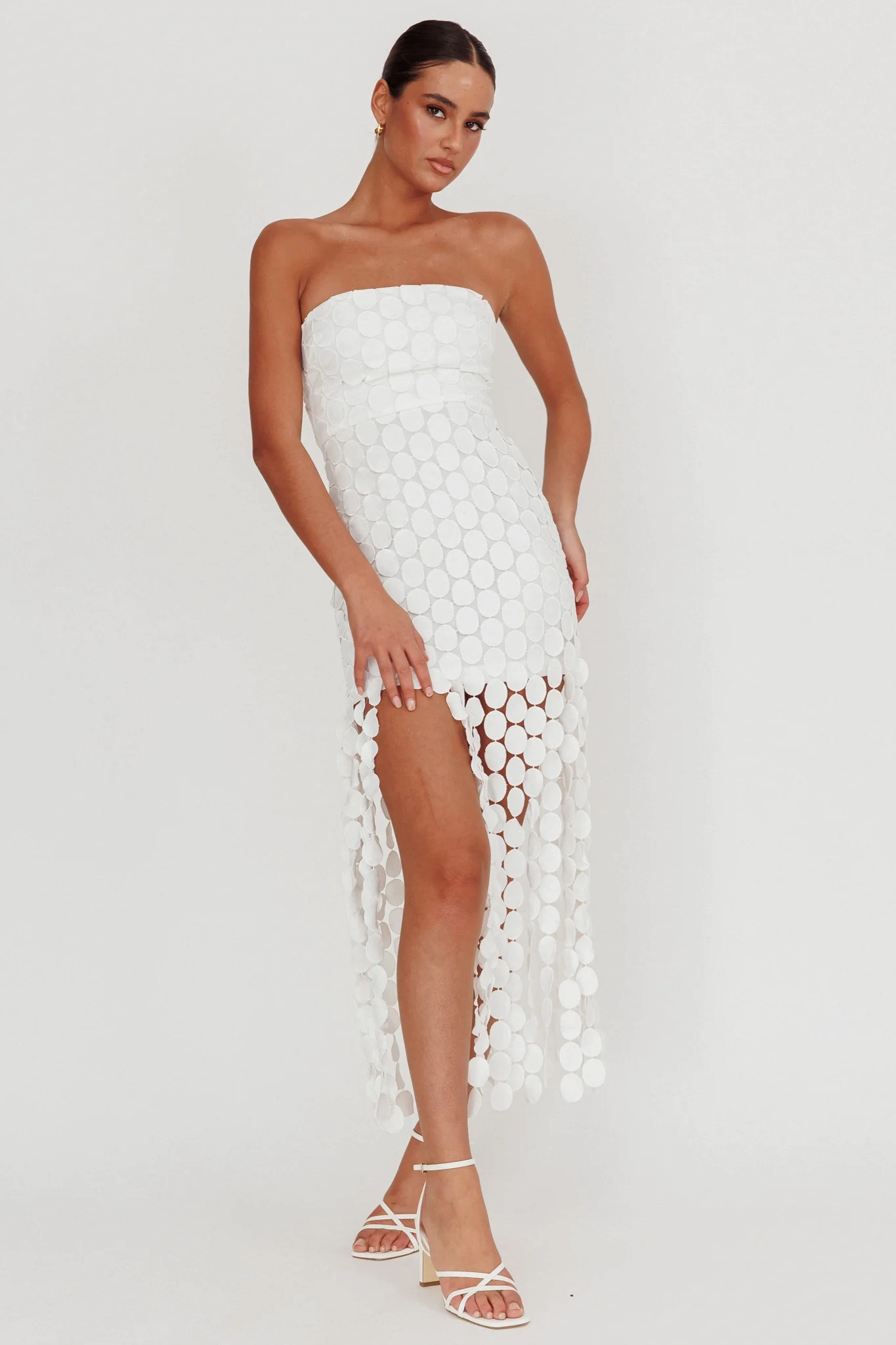 Elio Circle Trim Strapless Mini Dress White