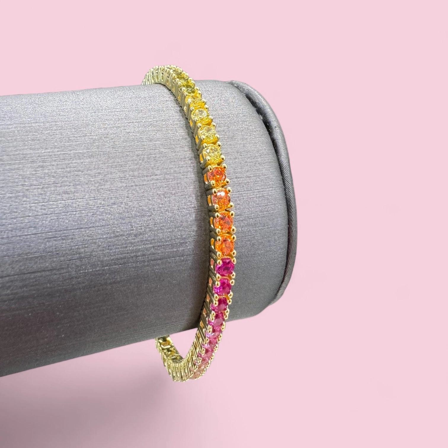 Gold Plated Teen Sized Rainbow CZ Multicolor Tennis Bracelet