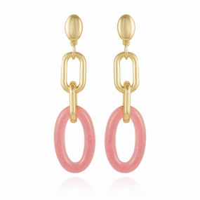 Goldtone Pink Candy Interlocking Drop Earrings
