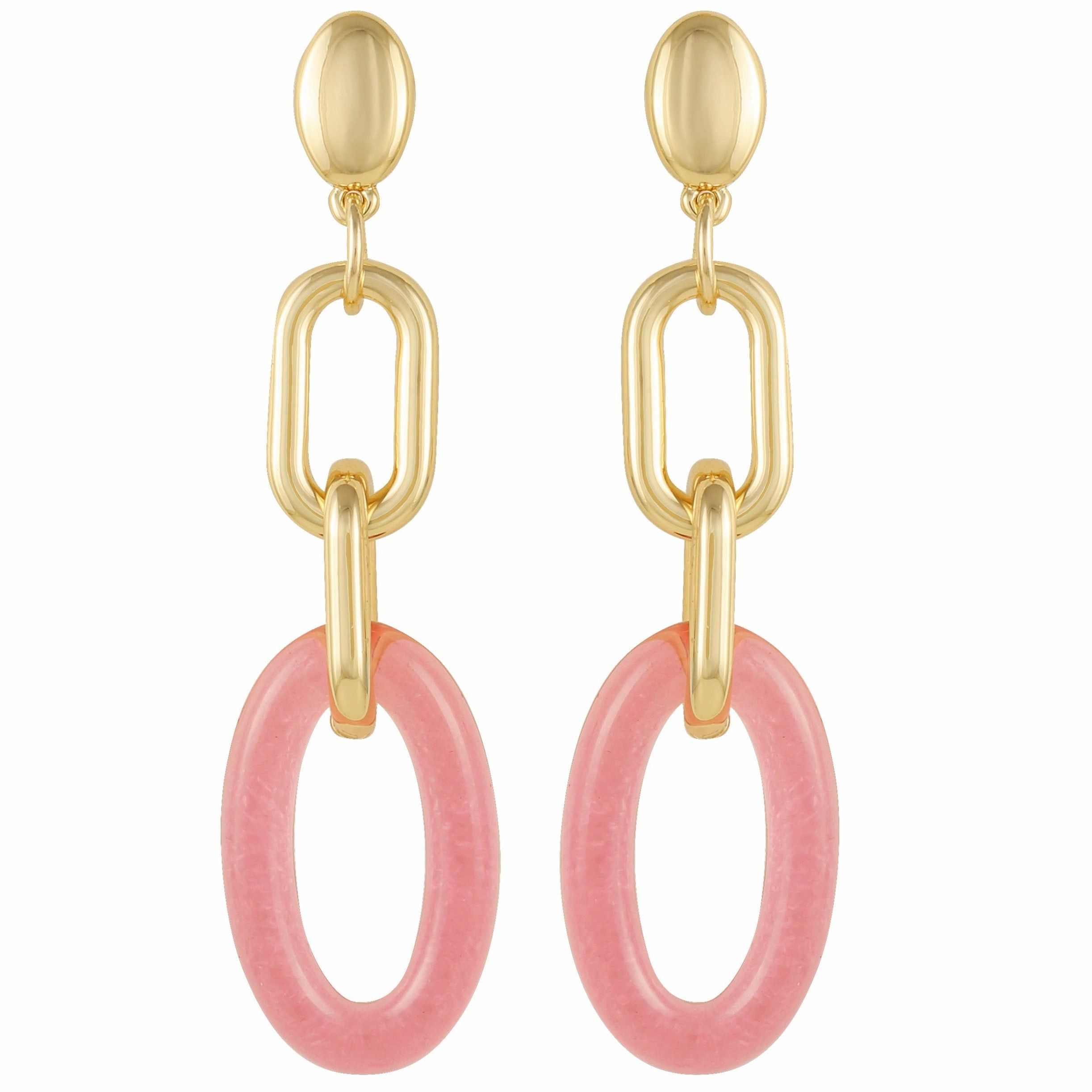 Goldtone Pink Candy Interlocking Drop Earrings