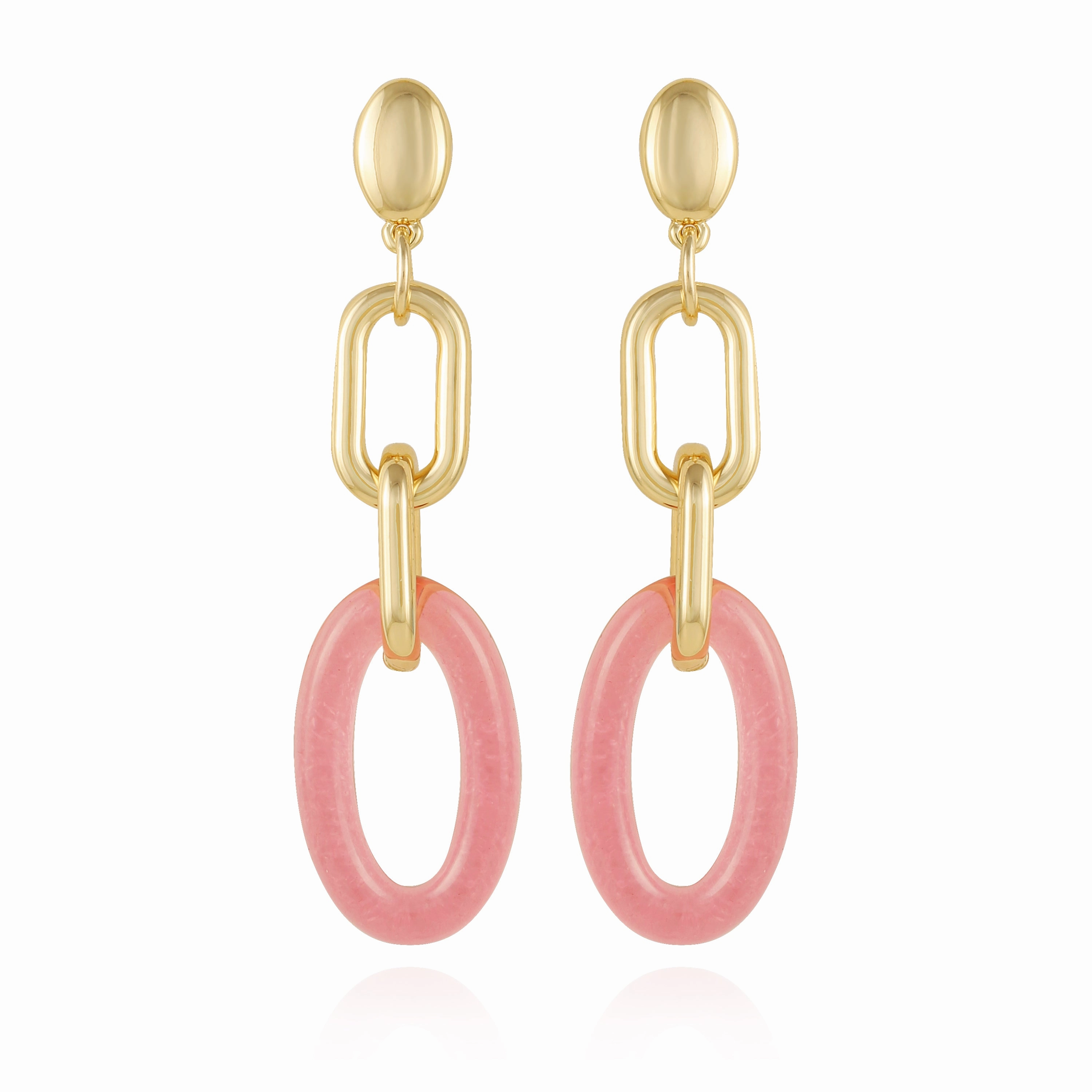 Goldtone Pink Candy Interlocking Drop Earrings