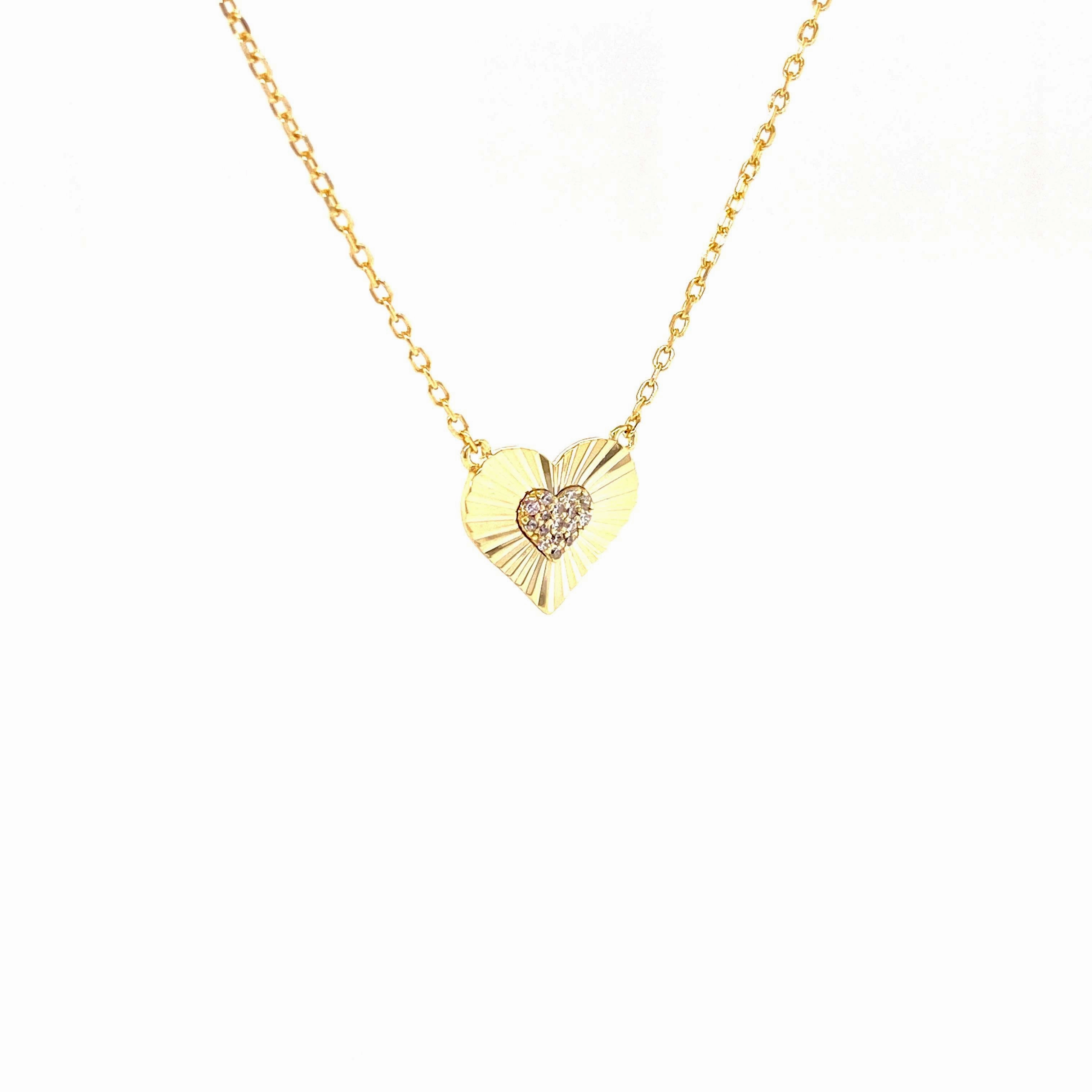 Heart Necklace With CZ Center Heart Pendant