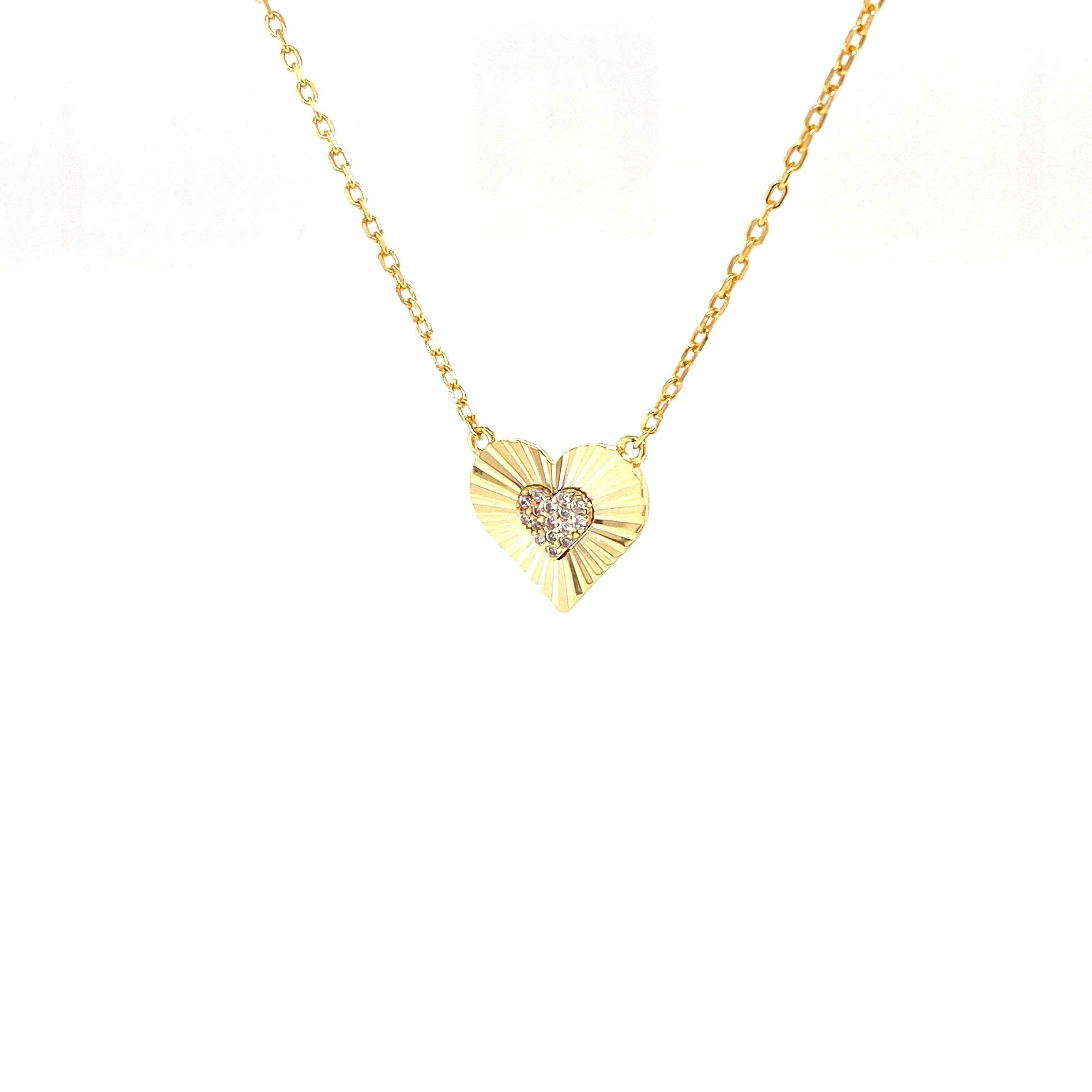 Heart Necklace With CZ Center Heart Pendant