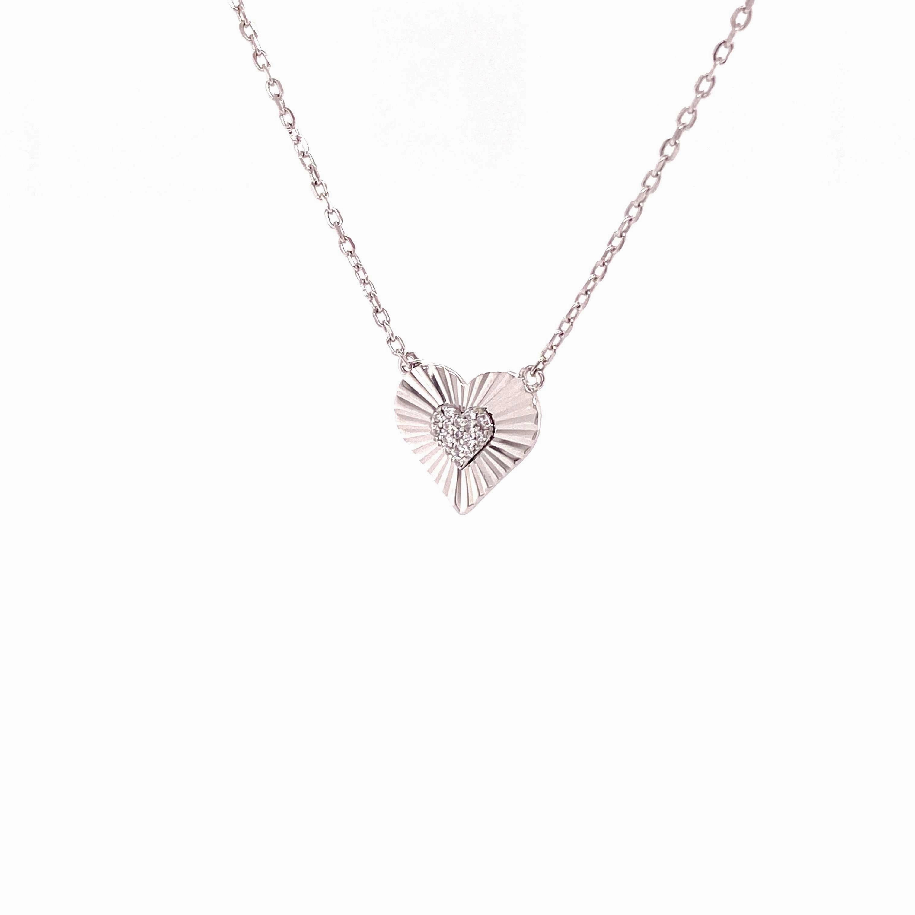 Heart Necklace With CZ Center Heart Pendant