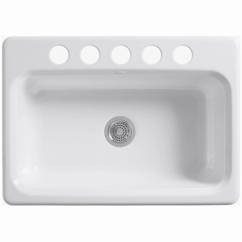 KOHLER 5832-5U-96 Bakersfield 31-in x 22-in Biscuit Single Bowl Undermount 5-Hole Residential Kitchen Sink