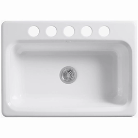 KOHLER 5832-5U-96 Bakersfield 31-in x 22-in Biscuit Single Bowl Undermount 5-Hole Residential Kitchen Sink