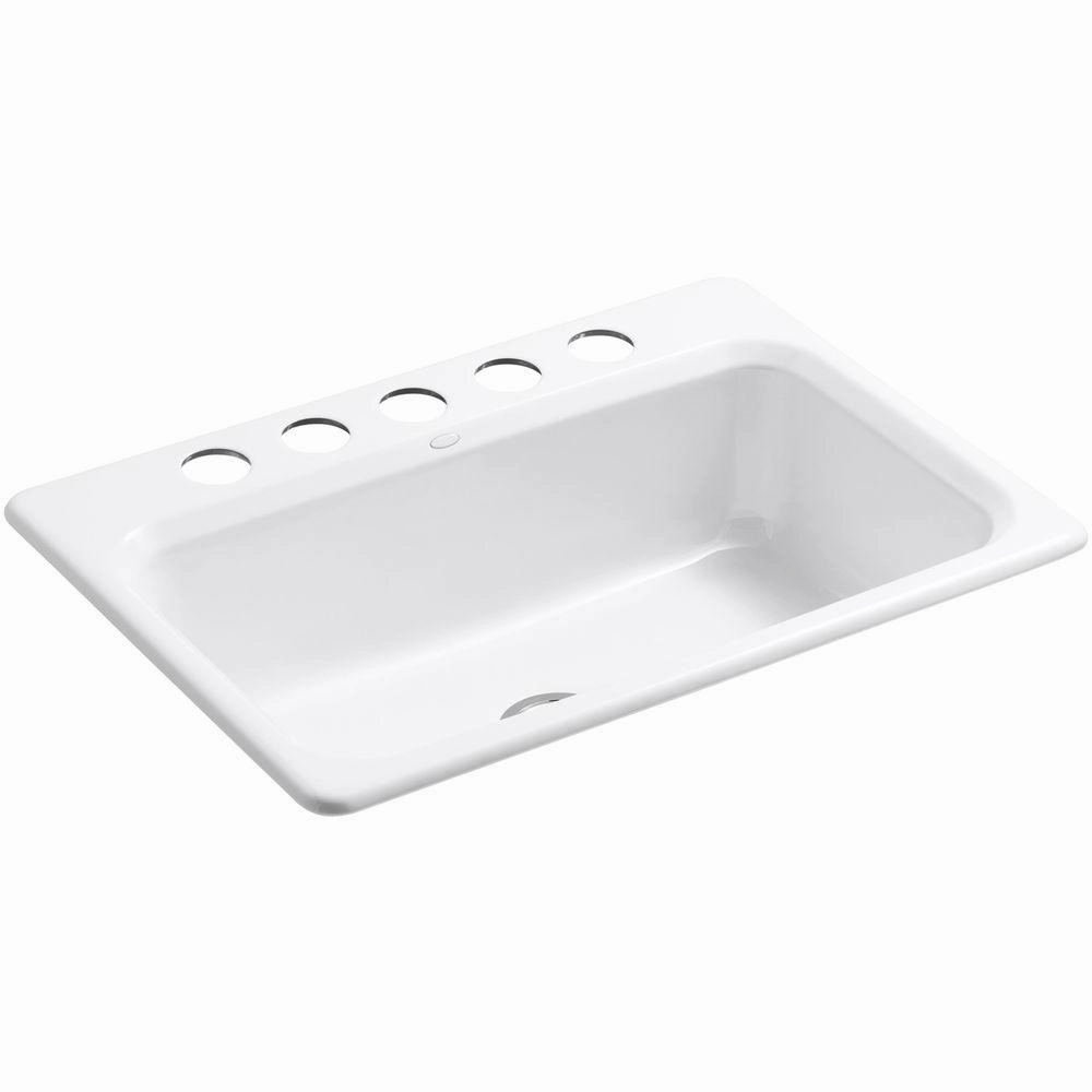 KOHLER 5832-5U-96 Bakersfield 31-in x 22-in Biscuit Single Bowl Undermount 5-Hole Residential Kitchen Sink
