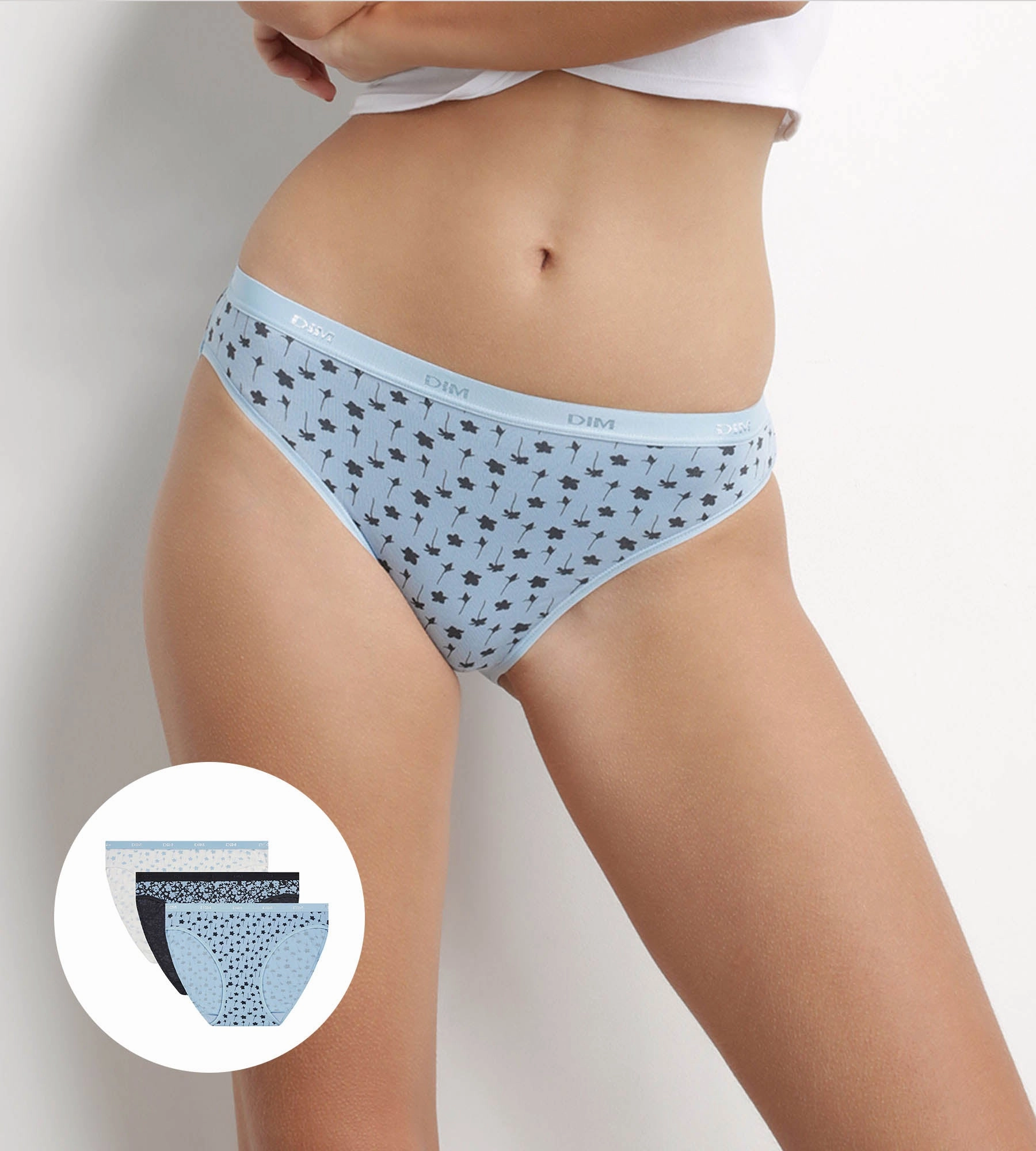 Lot de 3 slips femme en coton stretch Bleu imprimé fleur Les Pockets