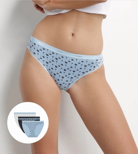 Lot de 3 slips femme en coton stretch Bleu imprimé fleur Les Pockets