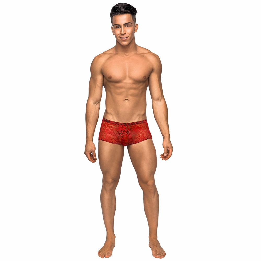 Male Power Stretch Lace Mini Short